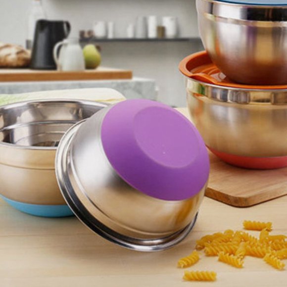 Mixing Bowl With Airtight Lid Stainless Steel Metal Bowl Colored Anti Slip - Picture 4 of 5